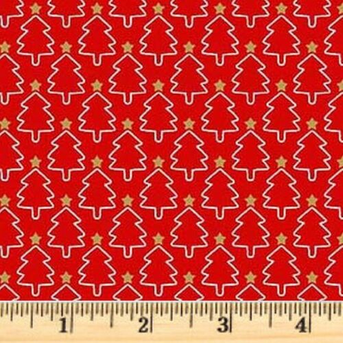 Vintage Holidays Mini Trees Red Metallic Fabric CM9637 Half Yard