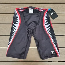 TYR Durafast Elite Swimsuit Shark Bite Men’s Jammer Black/red Sz 30 NEW