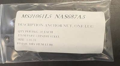 MS21061L5 NAS687A5 ANCHOR NUT FLOATING 1 LUG PACK 50/EA 5/16-24 THREAD