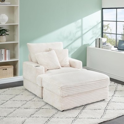 Oversized Chaise Lounge Chair Plush Corduroy Sofa Set Modern Reclining Chair