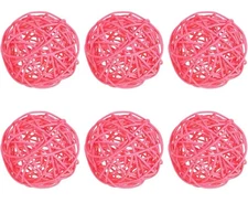 6 Pcs 3.2" Wicker Rattan Balls Decorative Ball for Centerpiece Bowls Pink