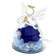 Preserved Rose in Glass Angel Figurine Eternal Rose Gifts for Women, Mom, Blue