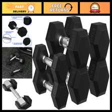Rubber Encased Hex Dumbbells with Rack - 10, 15, 20LB Pairs for Home Gym Fitness