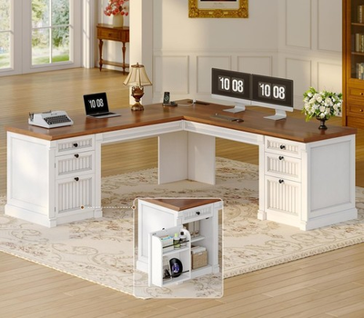 #ad L Shaped Desk w 4 Drawers amp;Storage Cabinet Executive Desk Corner Computer Desk $339.98