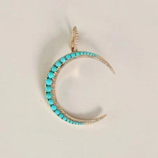 3Ct Round Cut Lab-Created Turquoise Women's Moon Pendant 14K Yellow Gold Plated