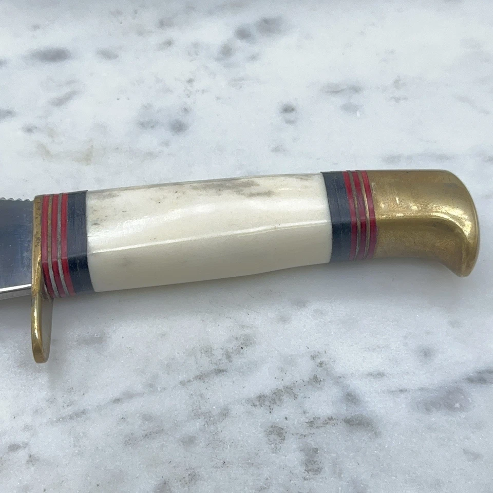 Hen & Rooster Stag Bowie Fixed Blade Hunting Knife W/ Original Leather Sheath - Image 3 of 4