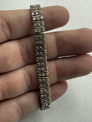 Beautiful Gold Over Sterling Silver Genuine Diamond 7.5  Bracelet - 16.3g