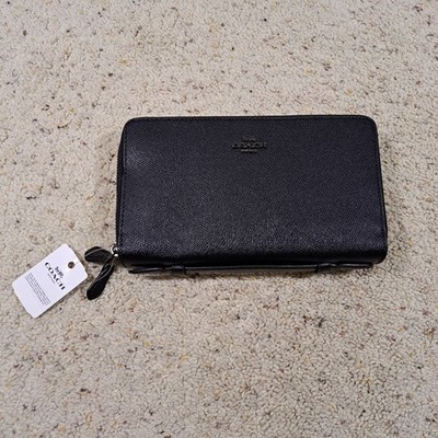 NWT Coach Double Zip Around Travel Wallet Clutch Organizer F23334 Black MSRP 298