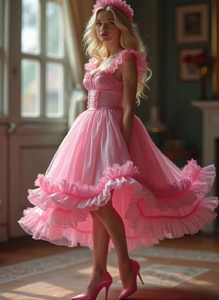Elf Pink Wedding Dresses Ruffles  A Line Tea Length Short Bridal Gowns Fairy - Image 3 of 4