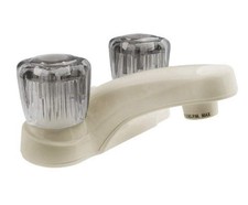 RV Bathroom Faucet with Smoked Acrylic Knobs in Bisque Parchment Finish