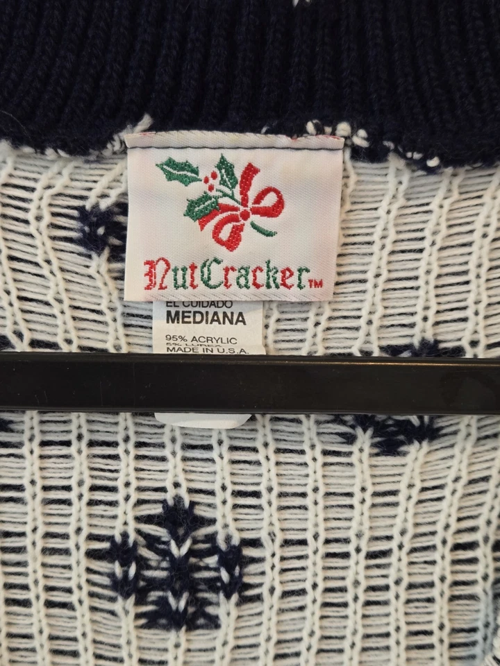 Suéter Cascanueces Vintage Talla M EE. UU. Cárdigan Azul Vacaciones Navidad Años 90 Foto 4 de 4