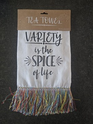 Variety Is The Spice Of Life Rainbow Fringed White Tea Towel Hand Towel 18''x20''