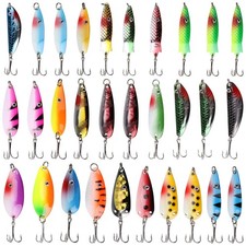 Fishing Spoons Lures Kit 30pcs Hard Metal Colorful Spinner Baits Casting Trol...