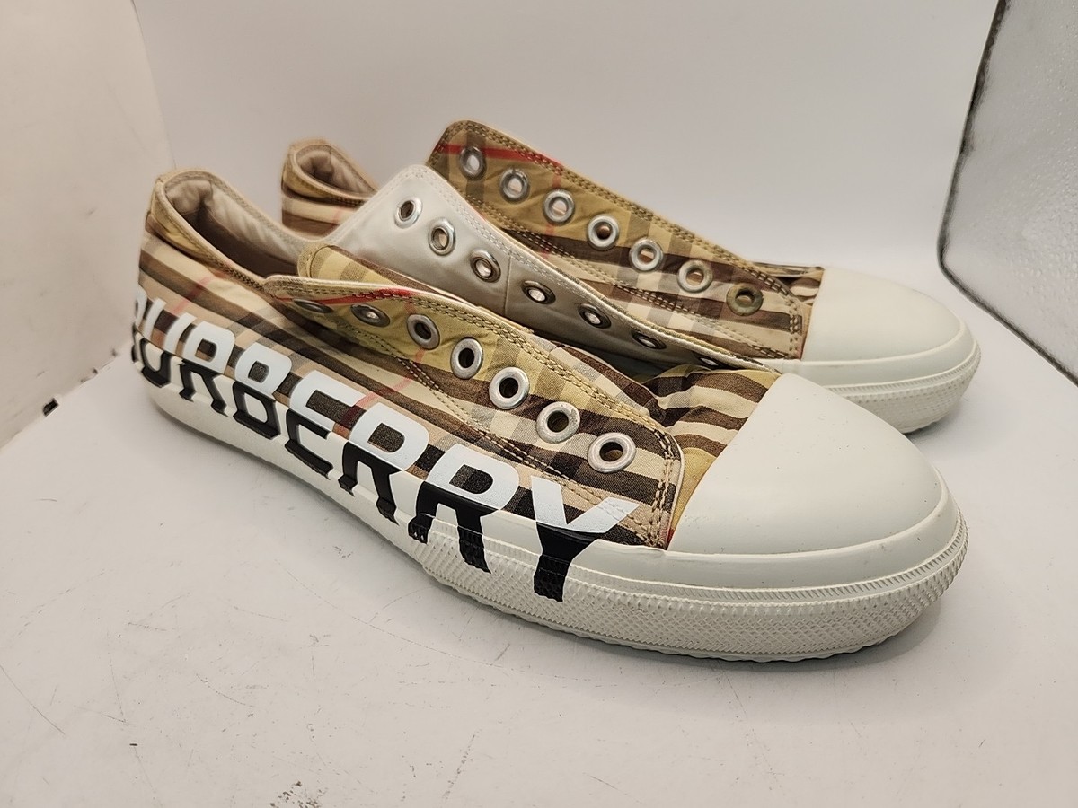 Authentic Burberry logo print vintage check cotton sneakers archive beige Burberry Logo Print Vintage Check Cotton Sneakers Archive Beige main image 4