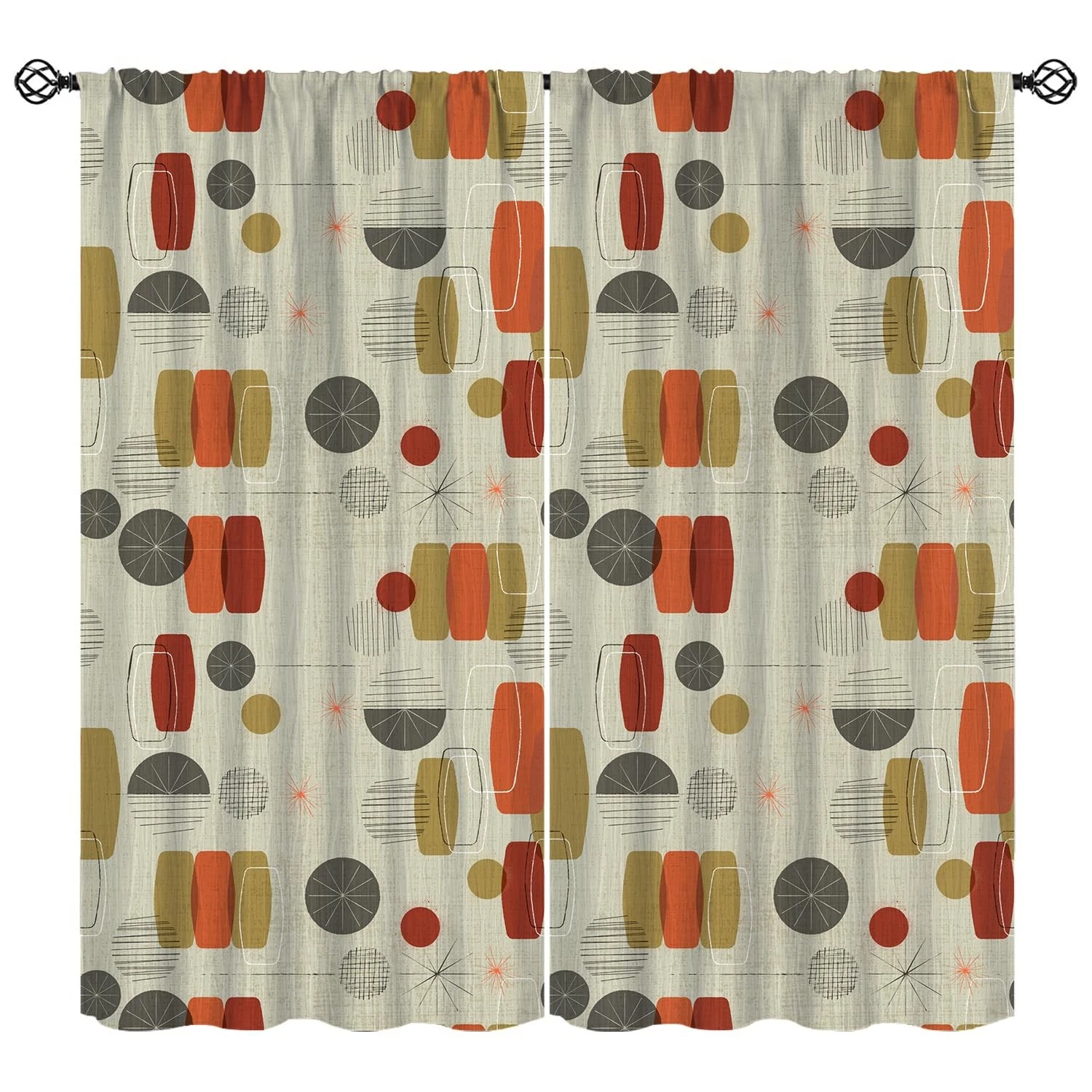 Mid Century Curtains, Modern Abstract Geometric Shapes Texture Pattern Window...