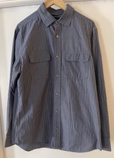 New Men s Banana Republic Large 16-16 1/2 Gray White Stripe Shirt