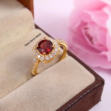 Classical Garnet Ring : Round Cut Stone Ring, January Birthstone Ring