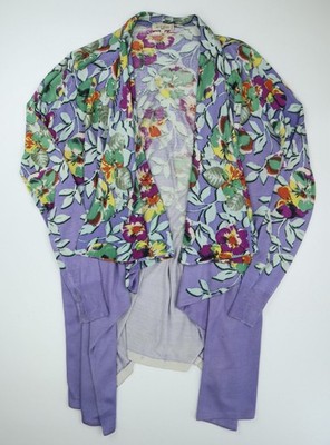 Womans ETRO Milano Italy Open Front Silk Cardigan Floral Design Sweater Flaws