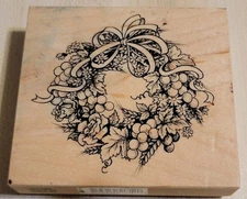 Rubber Stamp Grape Vine Floral Wreath Rose Wine Christmas PSX K1680 1995 USA