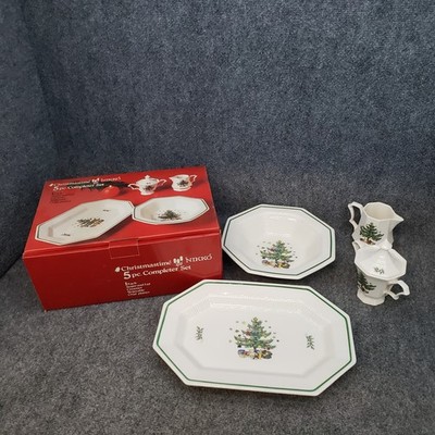 Nikko Christmastime 5 Pc. Completer Set Sugar/Creamer/Veg Bowl/Platter Japan