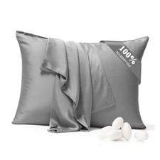 100 Pure Silk Pillowcase 2 Pack for Hair and Skin, Both Standard 20x26 Gray