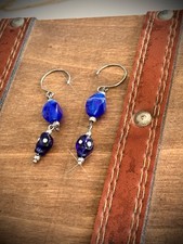 Glass Blue Skull Dangle Earrings