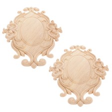 2 Pcs Wood Carved Applique Decor for Door Cabinet Furniture Craft Decoration