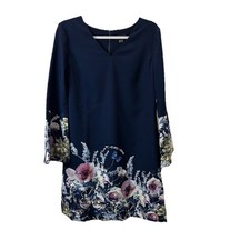 Tahari Arthur S Levine Long Sleeve Lined Dress Navy Blue Floral Womens Size 8
