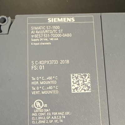 Siemens SIMATIC S7-1500 Analog Input Module AI 4xU/I/RTD/TC 6ES7531-7QD00-0AB0