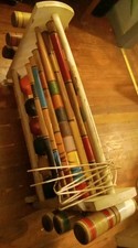 Ventage Wood Croquet Set With Stand PLEASE LOOK AT PHOTOS DESCRIPTION