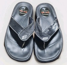 Skechers Tone Ups Black Sequined Flip Flops Womens Sz 9 Thong Sandals Shoes 