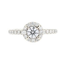 1.21ctw Round Cut Diamond Halo Engagement Ring 14k White Gold Size 6.25