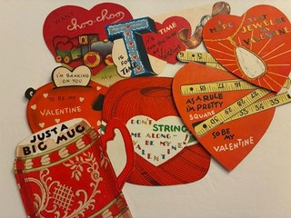 #D Vintage Valentine Cards DIE CUTS BEER MUG DIAMOND NECKLACE TAPE MEASURE WATCH