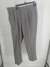 Haggar Pants Mens 36x31 Grey Cool 18 Pro Classic Fit Pleated Stretch Dress