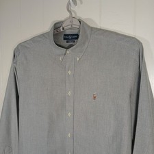 Ralph Lauren Flesh Pony Oxford Button Down Dress Shirt 17 36/37 Classic Fit Gray