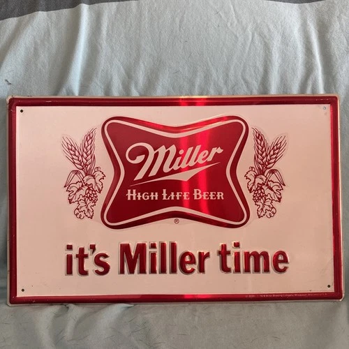 Vintage 1978 Miller High Life Miller Time Beer Metal Sign 16" x 10"