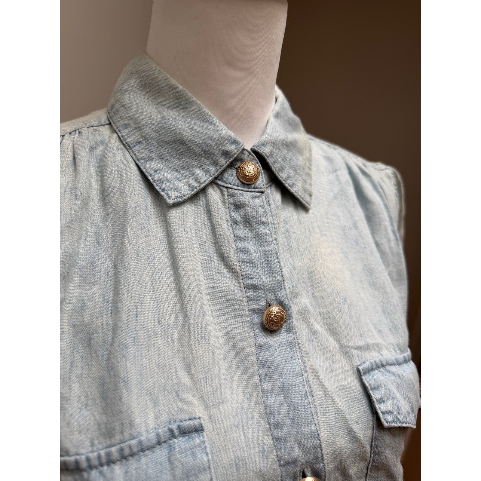 Generation Love Chambray Button Front Puff Sleeve… - image 5