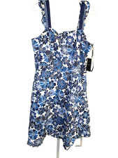 Tahari Dress 16 NEW FLAW Blue White Floral  Summer Easter Garden Cottagecore