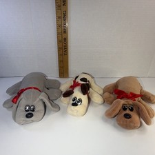 3 Vintage 1985 TONKA Pound Puppies Newborns Grey, brown, and tan with spots