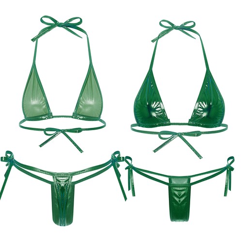 Women Lingerie Shiny Set Clubwear Bra Unlined Thong Cropped Swimwear Non-Padded - Picture 32 of 109