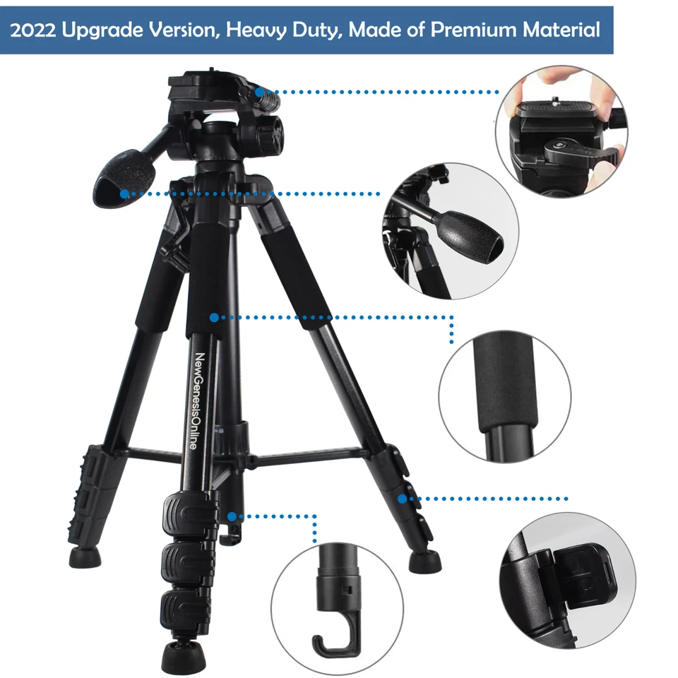 58”DSLR Camera Tripod with Travel Bag, Cell Phone Tripod with Bluetooth Remote  - Image 2 of 4