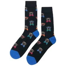 NWT Black Light Pug Dress Socks Novelty Men 8-12 Black Crazy Fun Sockfly