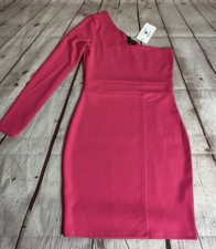 Women’s In The Style One Shoulder Cerise Pink Bodycon Dress Size 8 New
