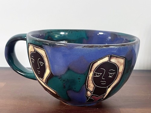 Design By Mara Mexican Art Pottery Large Stoneware Mug Women's Faces Signed 5.25 - Picture 5 of 12