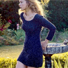 DOEN Dress Womens Large Navy Blue Solandis Knitted Beaded Mini Short NWT