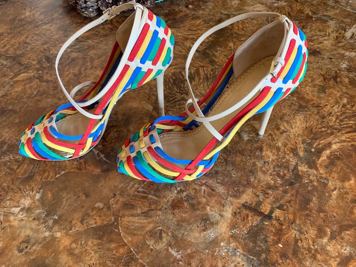 Charlotte Olympia Mariachi New Worn Once Rainbow Heels Size 39 Italian Suede