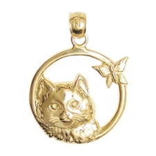 New 14k Yellow Gold Cat Pendant