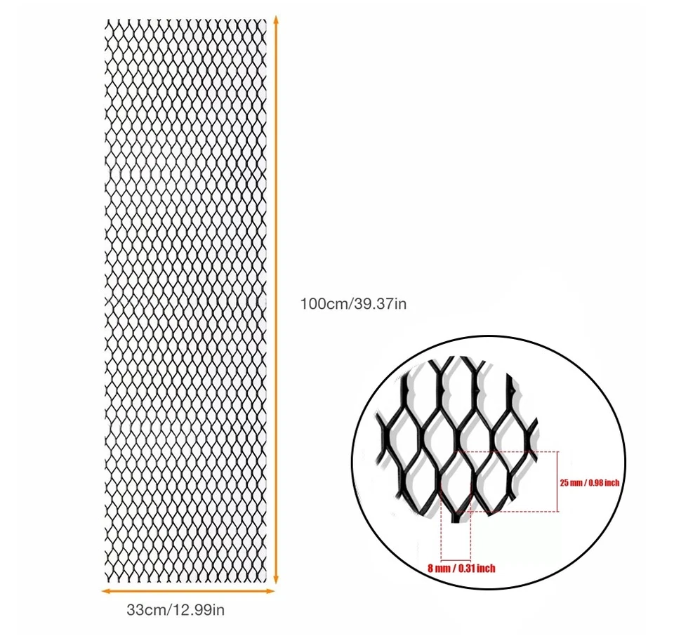 40x13" Universal Black Aluminum 8x25mm Car Grill Mesh Front Grille Insert Bumper - Image 2 of 4