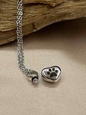 Engravable Paw Print Heart Necklace for Ashes Stainless Steel Pet Memorial