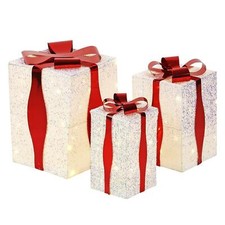 Set of 3 Large Light Up Christmas Parcels LED Presents Battery Powered Gift Box